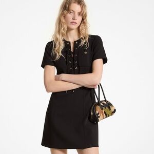 Stretch Crepe Lace-Up Dress By Michael Kors in Black  Size 6
